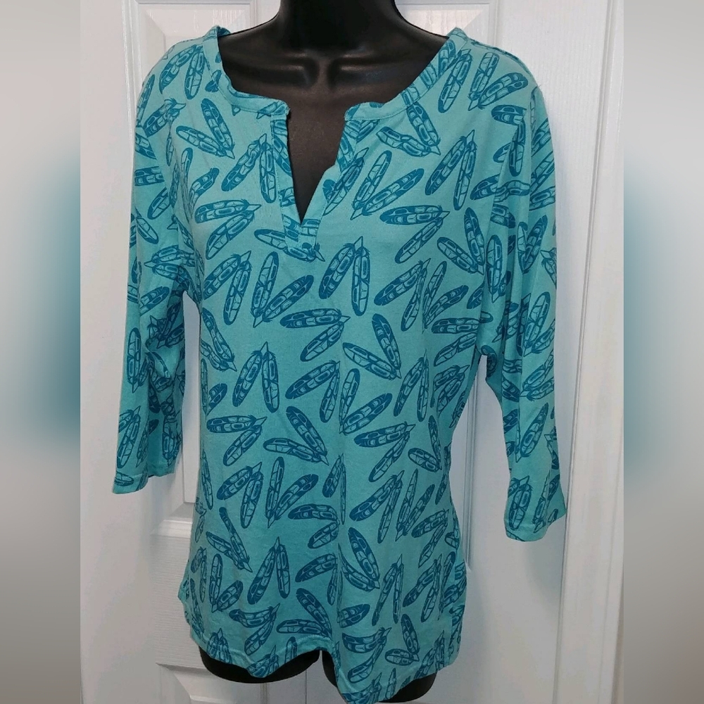 Native Northwest blue feather top.